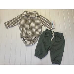 NWT NEW Carters 2 Piece Set Top Bottoms Plaid Green Size Baby Boys 3 Months